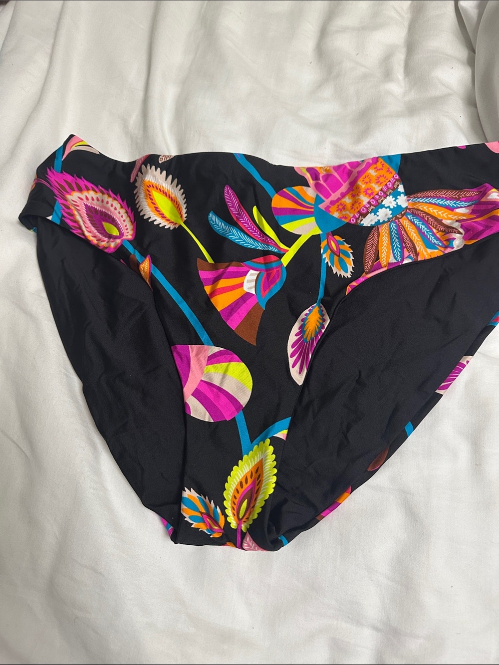 Trina Turk Black Floral-Print Swim Bottoms with Bright Multicolor Accents